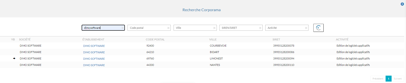 Ecran de paramétrage