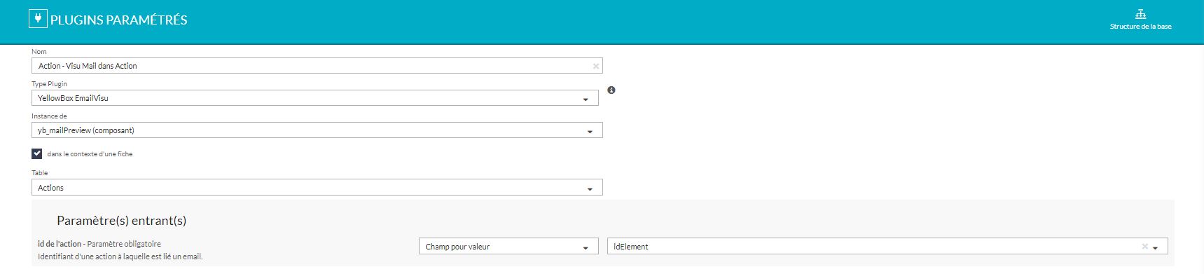 Ecran de paramétrage