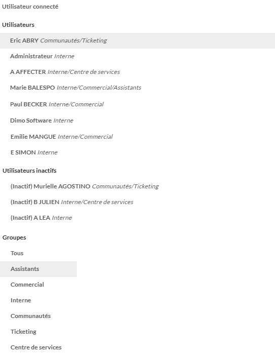 Liste des utilisateurs