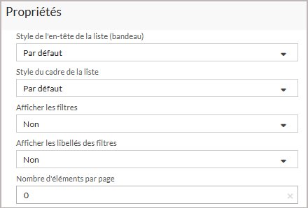 Propriétés des listes par défaut