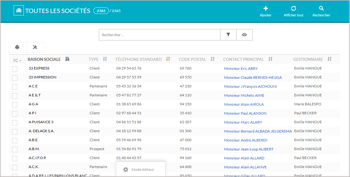 Affichage de la liste avec valeurs par défaut