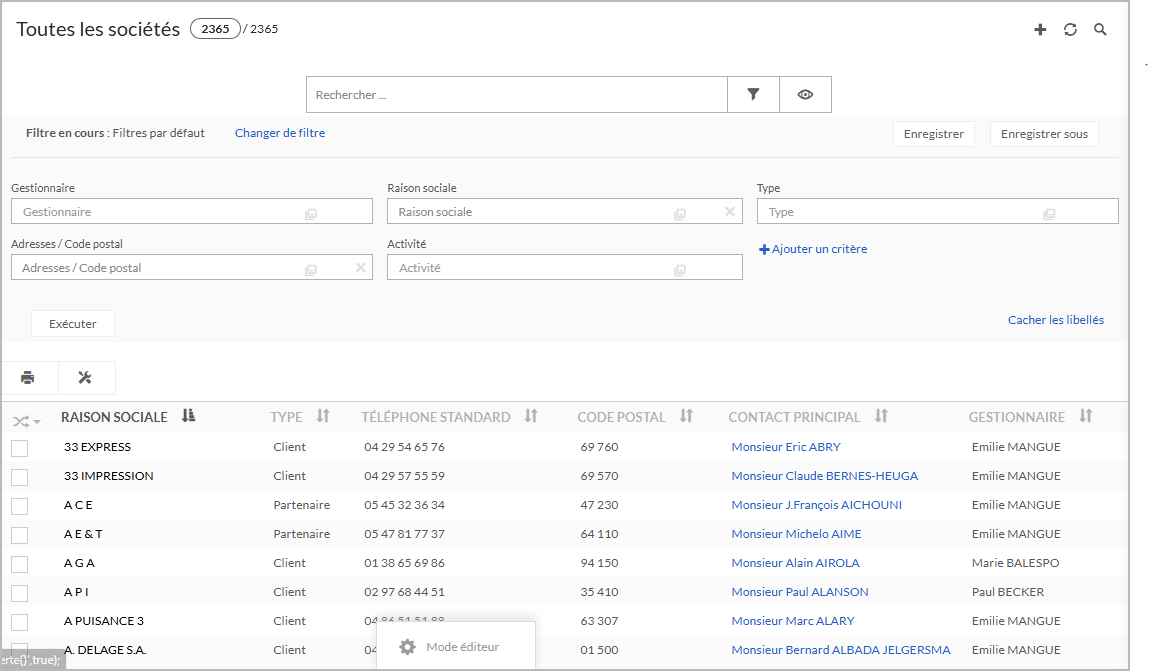 Affichage de la liste après paramétrage des propriétés