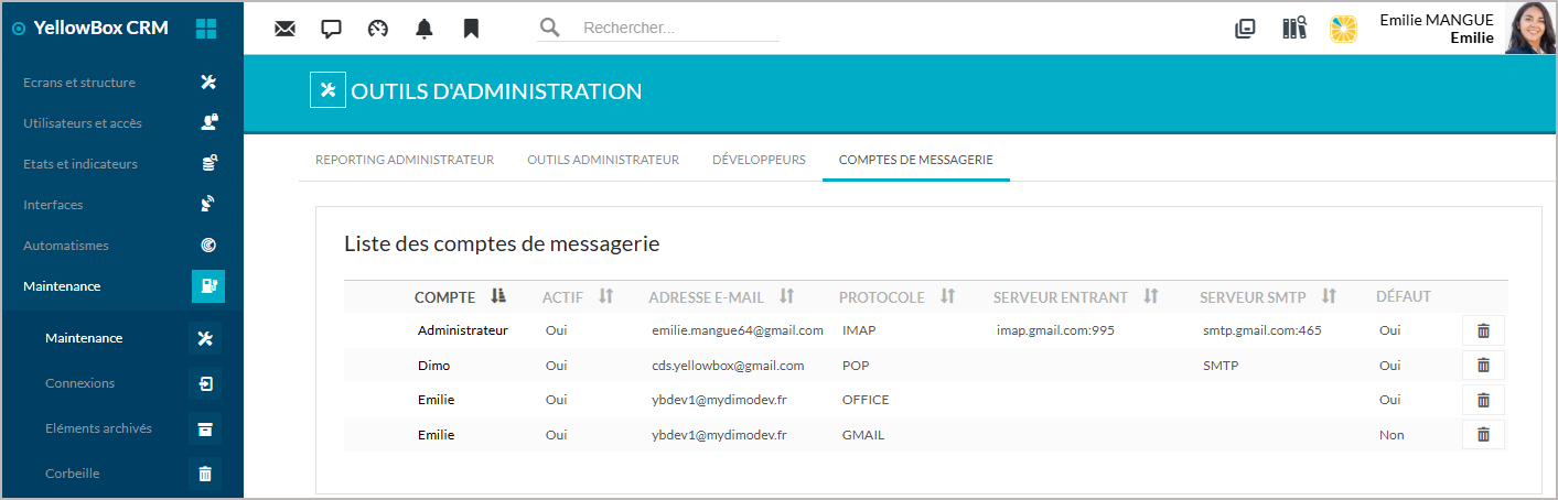 Liste comptes mail utilisateurs