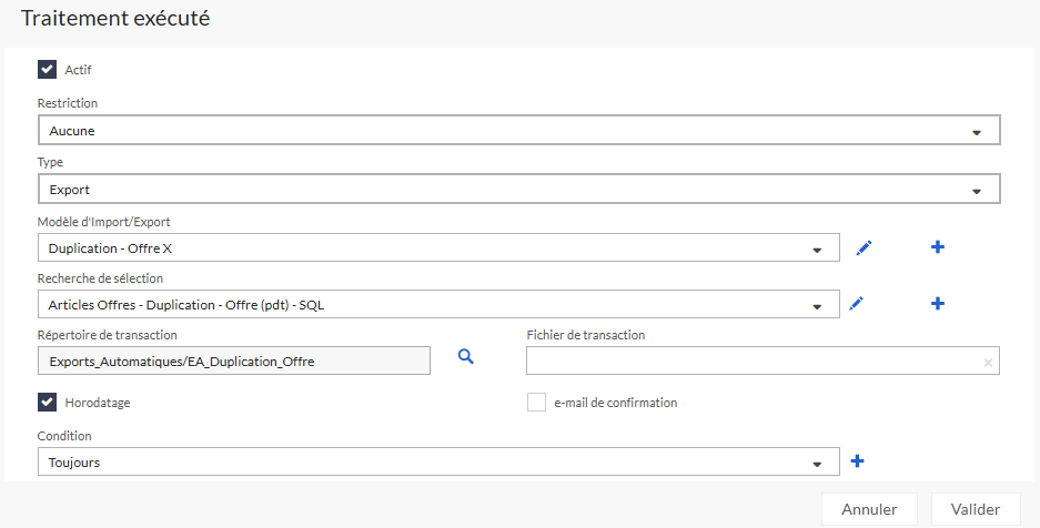 Traitement de type export